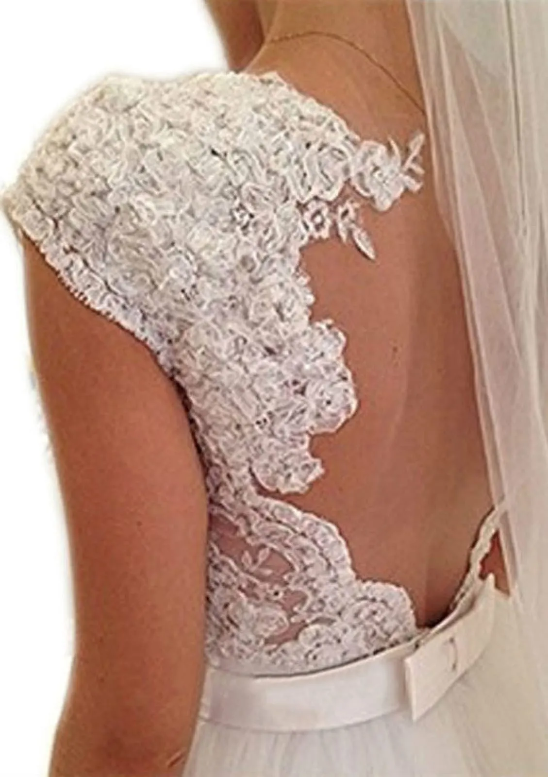 Illusion Back Ivory Lace Tulle Sleeveless Bridal Wedding Dress