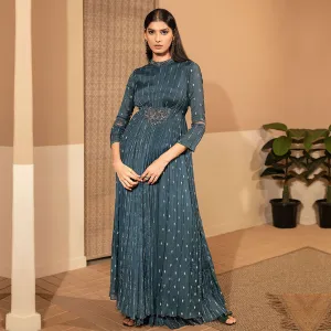 Intense Gray Long Designer Pleated Gown Dress