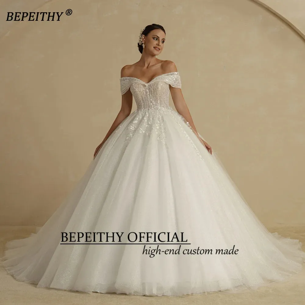 Ivory Beading Princess Wedding Dresses For Bride Off The Shoulder