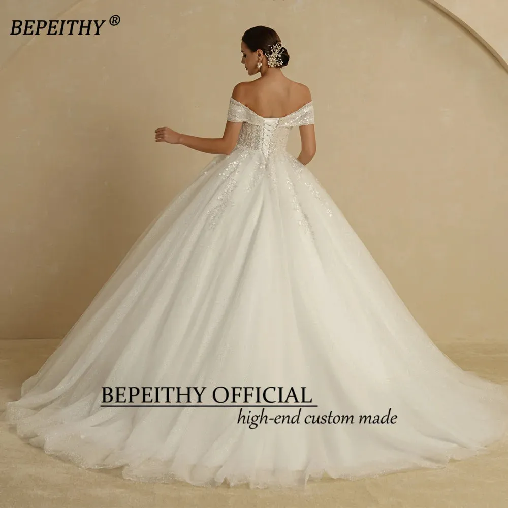 Ivory Beading Princess Wedding Dresses For Bride Off The Shoulder
