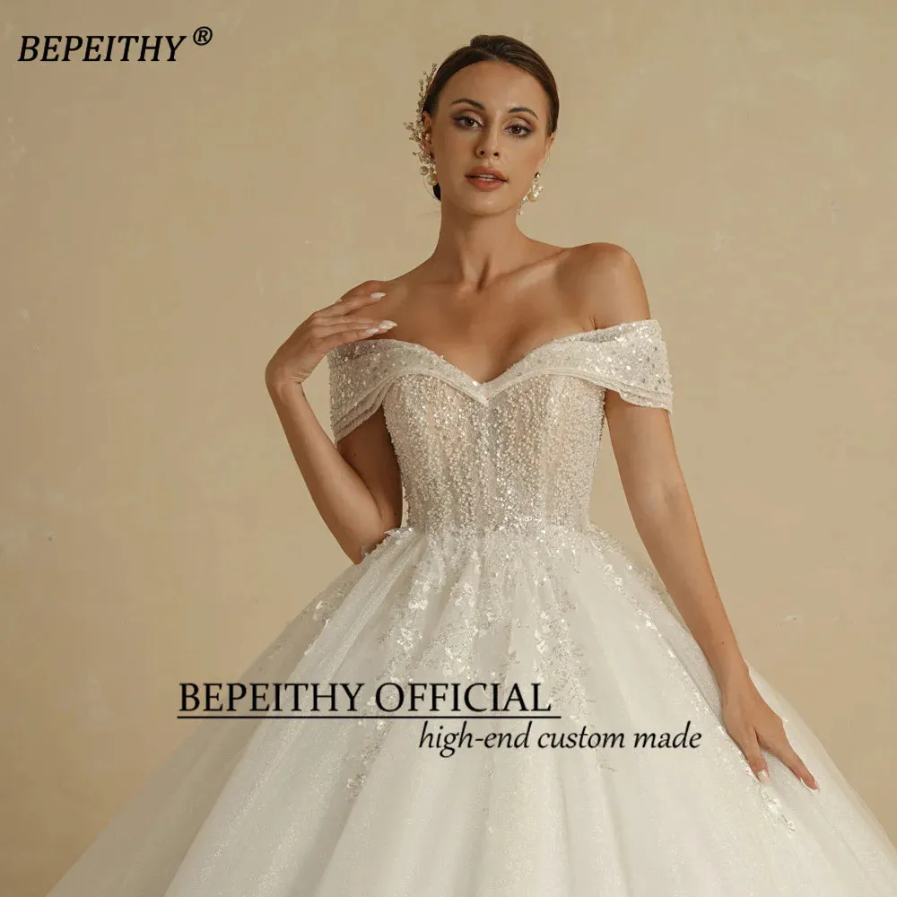 Ivory Beading Princess Wedding Dresses For Bride Off The Shoulder