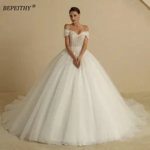 Ivory Beading Princess Wedding Dresses For Bride Off The Shoulder