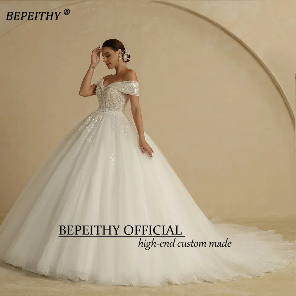 Ivory Beading Princess Wedding Dresses For Bride Off The Shoulder
