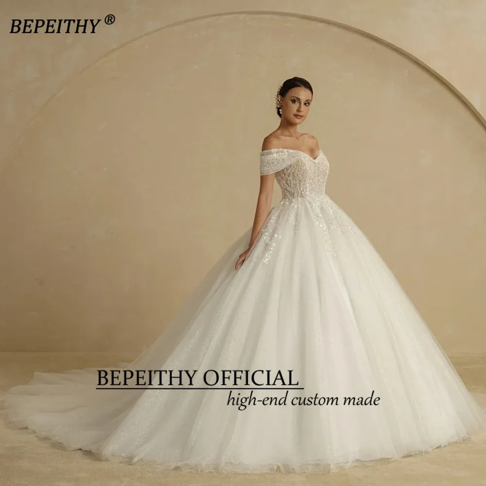 Ivory Beading Princess Wedding Dresses For Bride Off The Shoulder