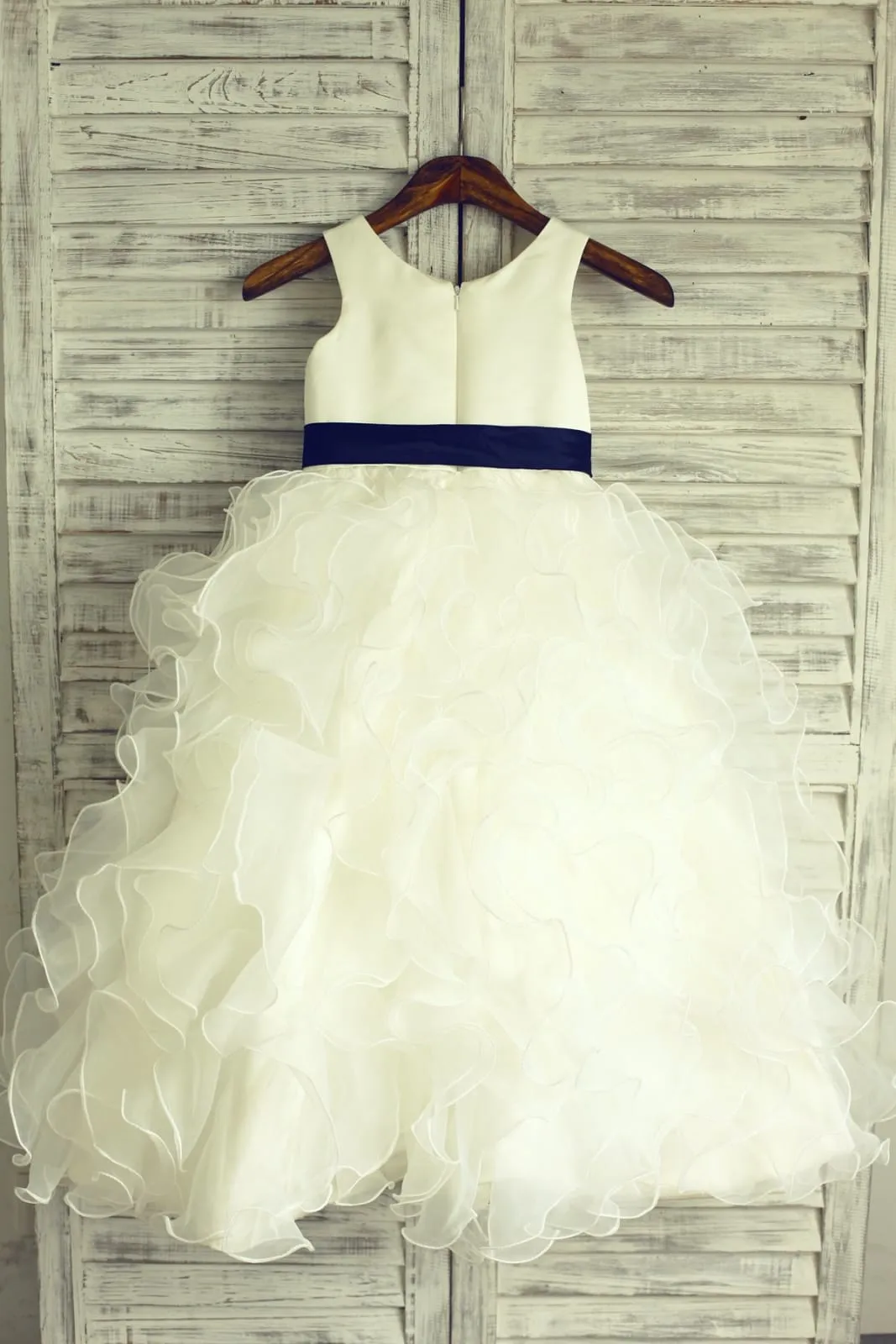 Ivory Satin Ruffle Organza Skirt TUTU Princess Flower Girl Dress