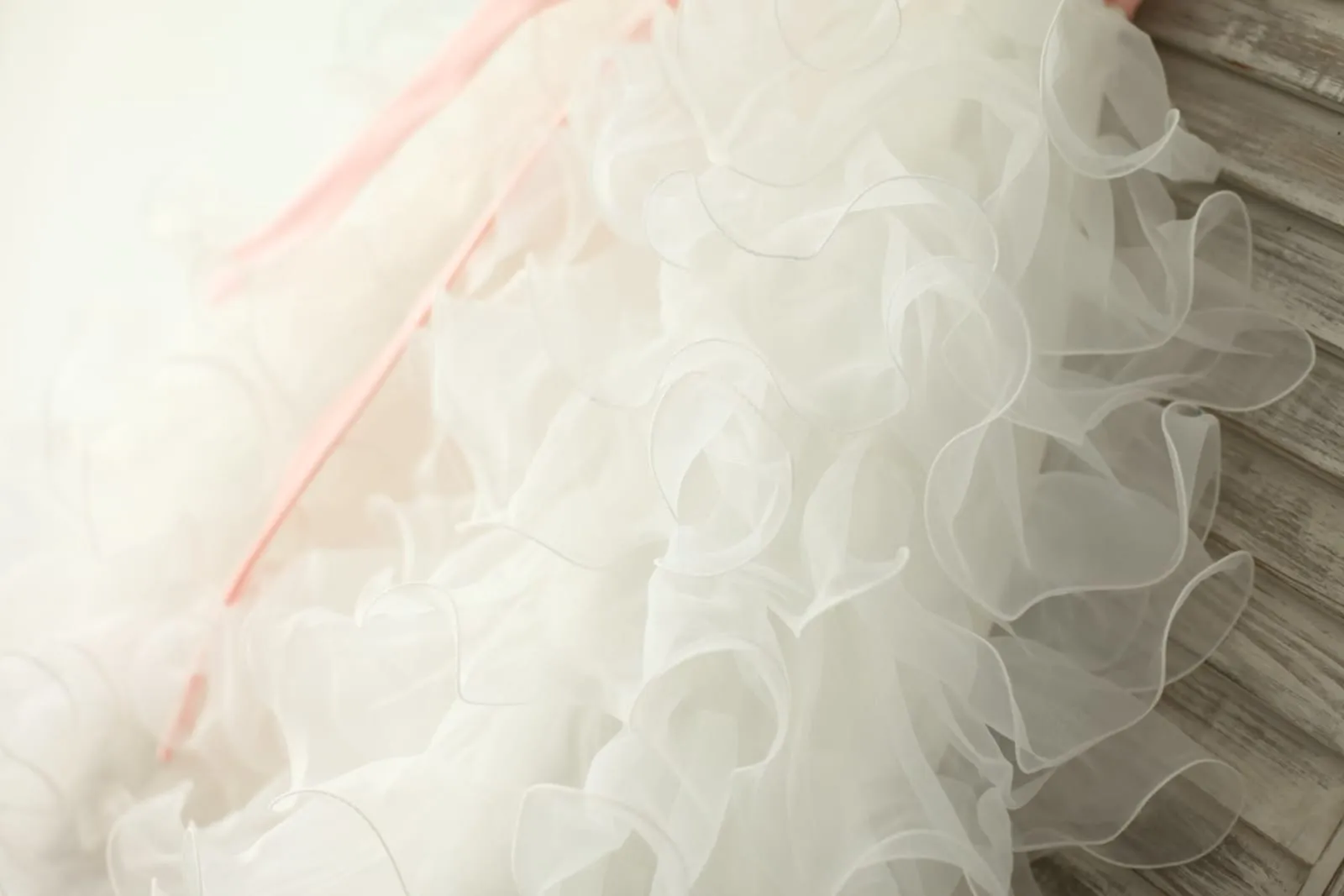 Ivory Satin Ruffle Organza Skirt TUTU Princess Flower Girl Dress
