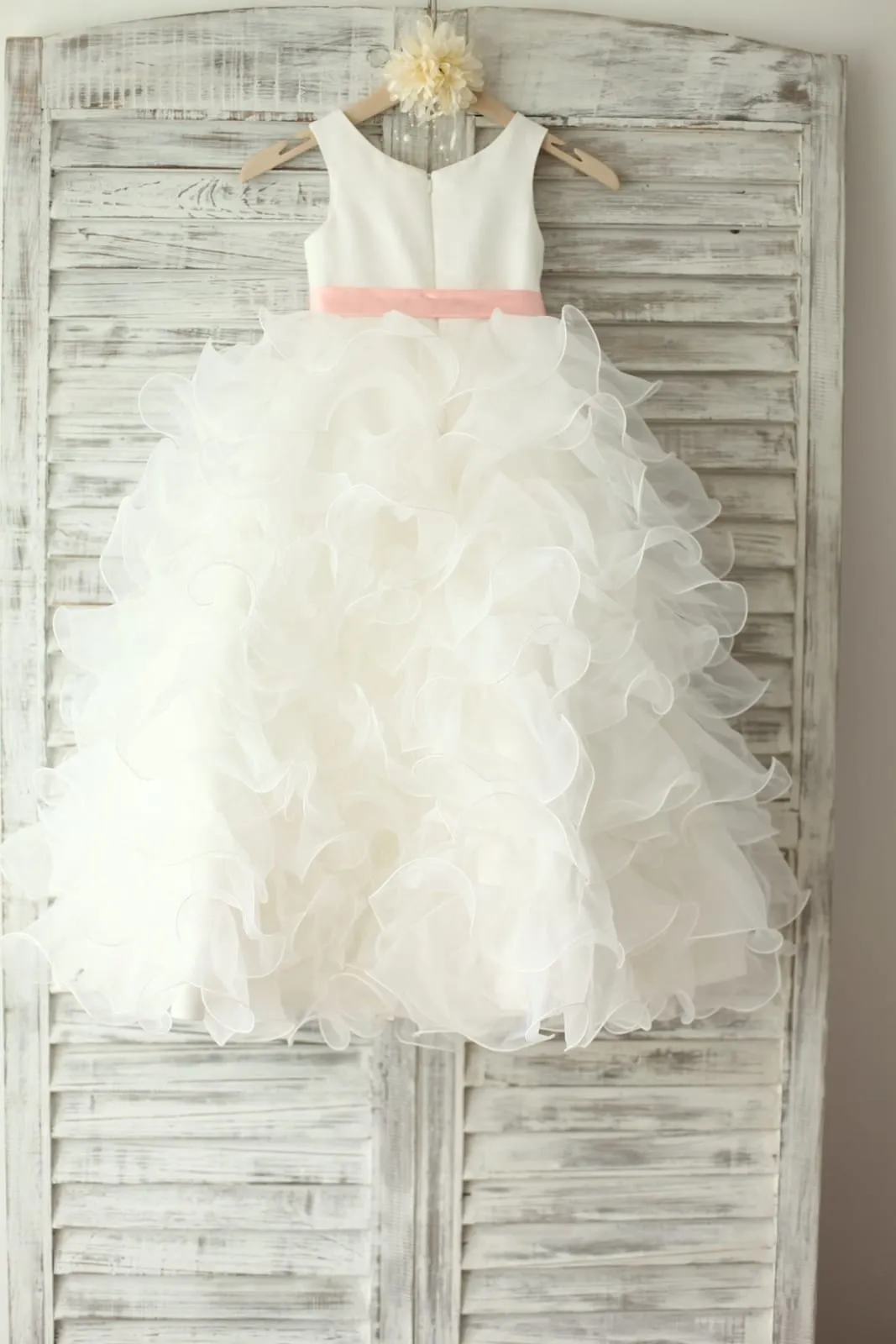 Ivory Satin Ruffle Organza Skirt TUTU Princess Flower Girl Dress