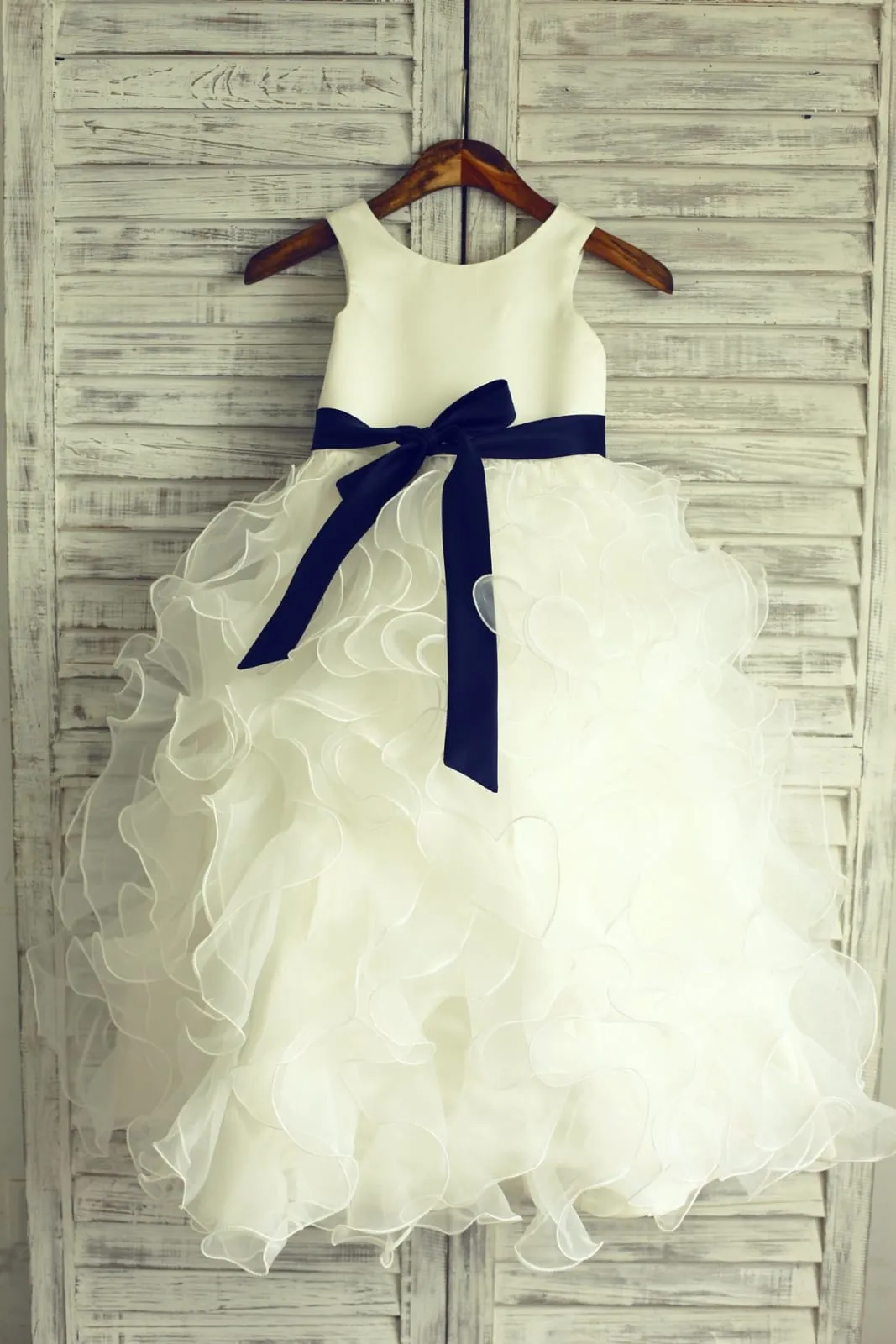 Ivory Satin Ruffle Organza Skirt TUTU Princess Flower Girl Dress