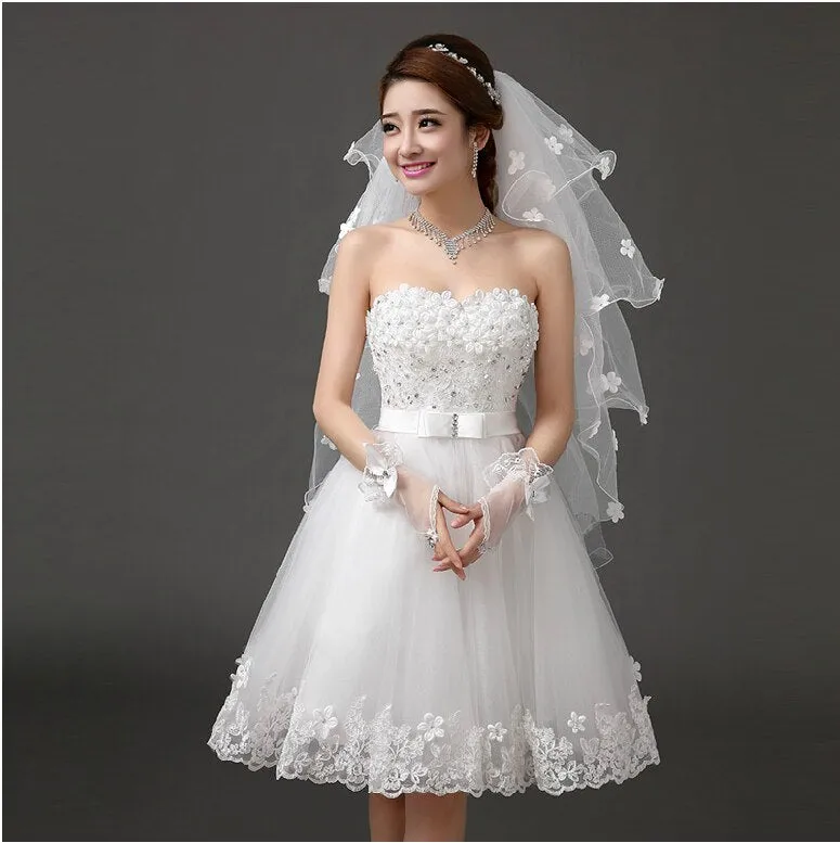 ivory short knee length lady girl fairy wedding bridal dress party evening