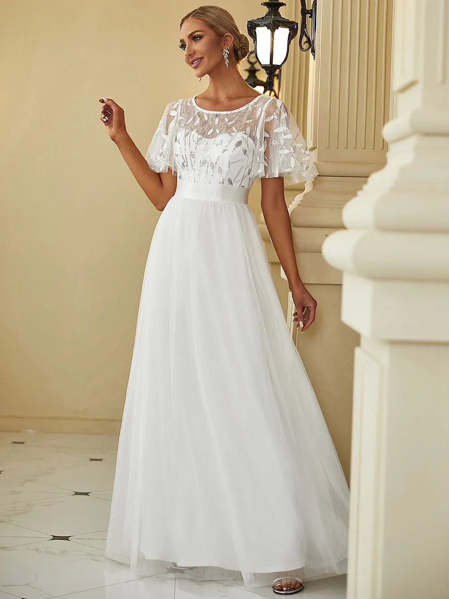 Jen flutter sleeve tulle wedding dress in Ivory Express NZ wide
