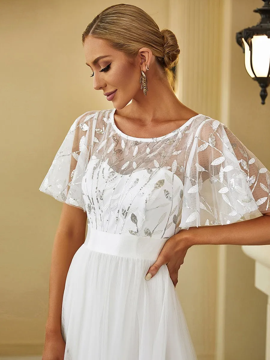 Jen flutter sleeve tulle wedding dress in Ivory Express NZ wide