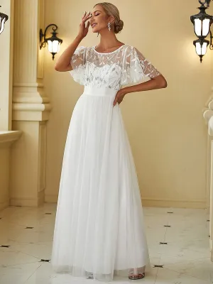 Jen flutter sleeve tulle wedding dress in Ivory Express NZ wide