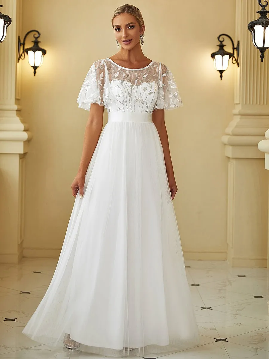 Jen flutter sleeve tulle wedding dress in Ivory Express NZ wide