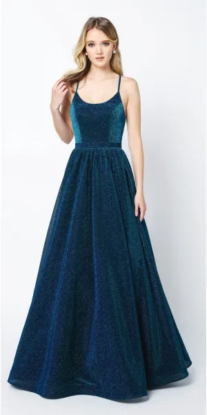 Juliet 204 Criss Cross Back Ball Gown Style Glitter Dress