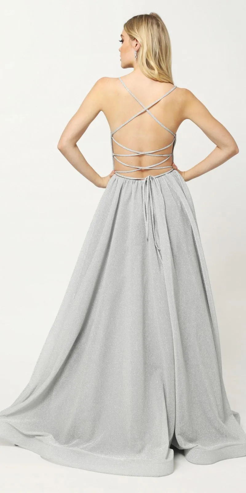 Juliet 204 Criss Cross Back Ball Gown Style Glitter Dress