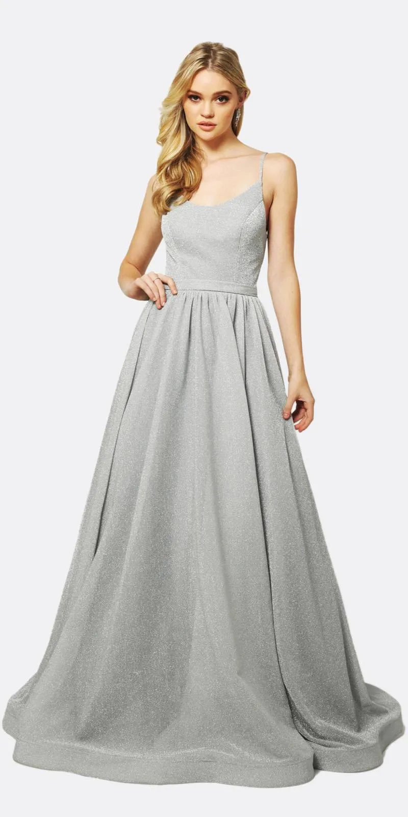 Juliet 204 Criss Cross Back Ball Gown Style Glitter Dress