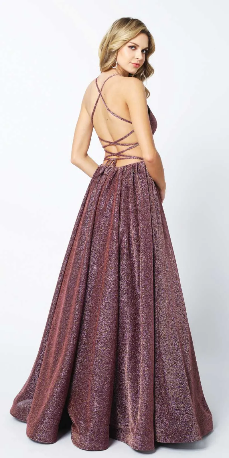 Juliet 204 Criss Cross Back Ball Gown Style Glitter Dress