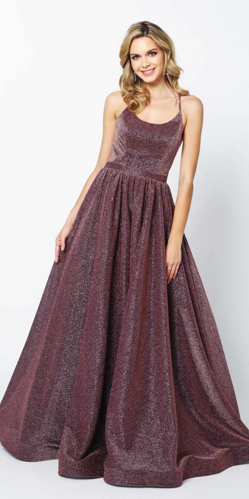 Juliet 204 Criss Cross Back Ball Gown Style Glitter Dress