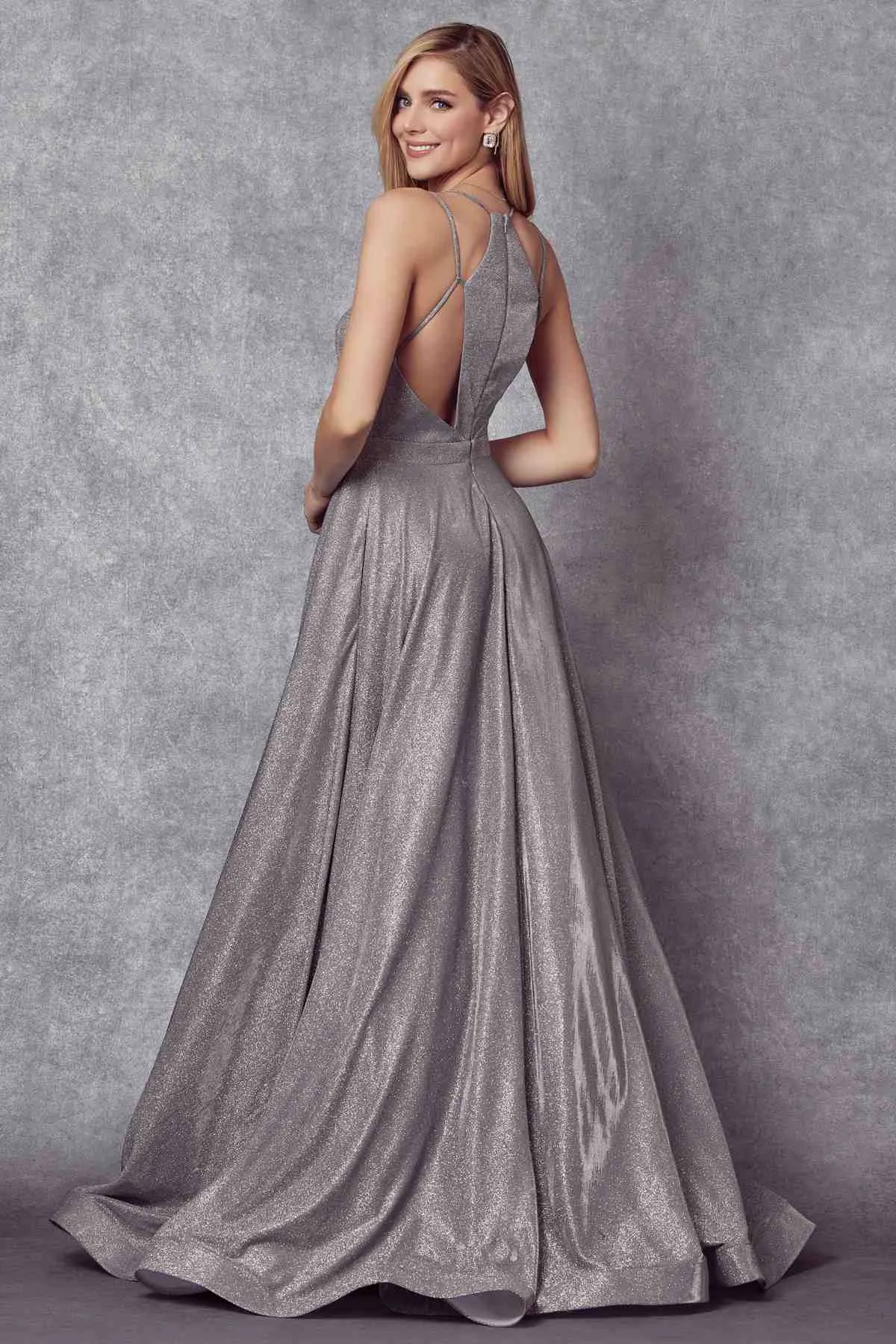 Juliet 204 Criss Cross Back Ball Gown Style Glitter Dress