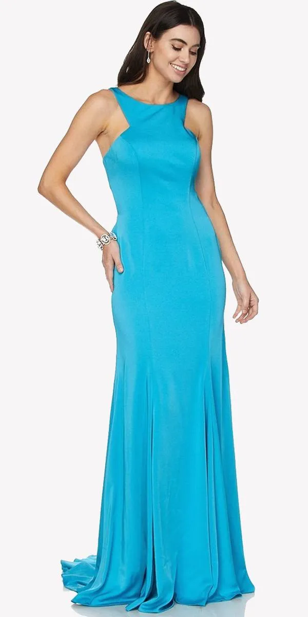 Juliet 645 Fit and Flare Evening Gown Cut Out Back with Ruffles