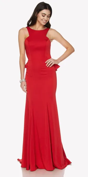 Juliet 645 Fit and Flare Evening Gown Cut Out Back with Ruffles