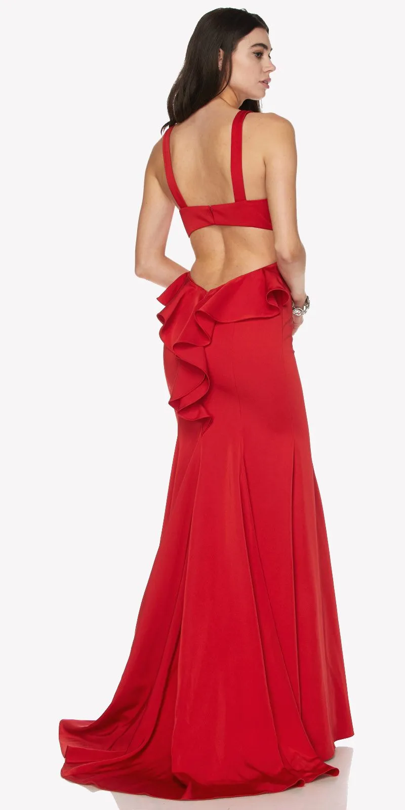 Juliet 645 Fit and Flare Evening Gown Cut Out Back with Ruffles