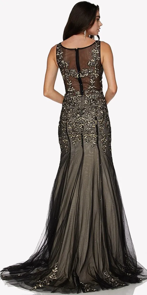 Juliet 656 Sleeveless Appliqued Mermaid Gown Godets and Train