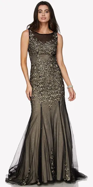 Juliet 656 Sleeveless Appliqued Mermaid Gown Godets and Train