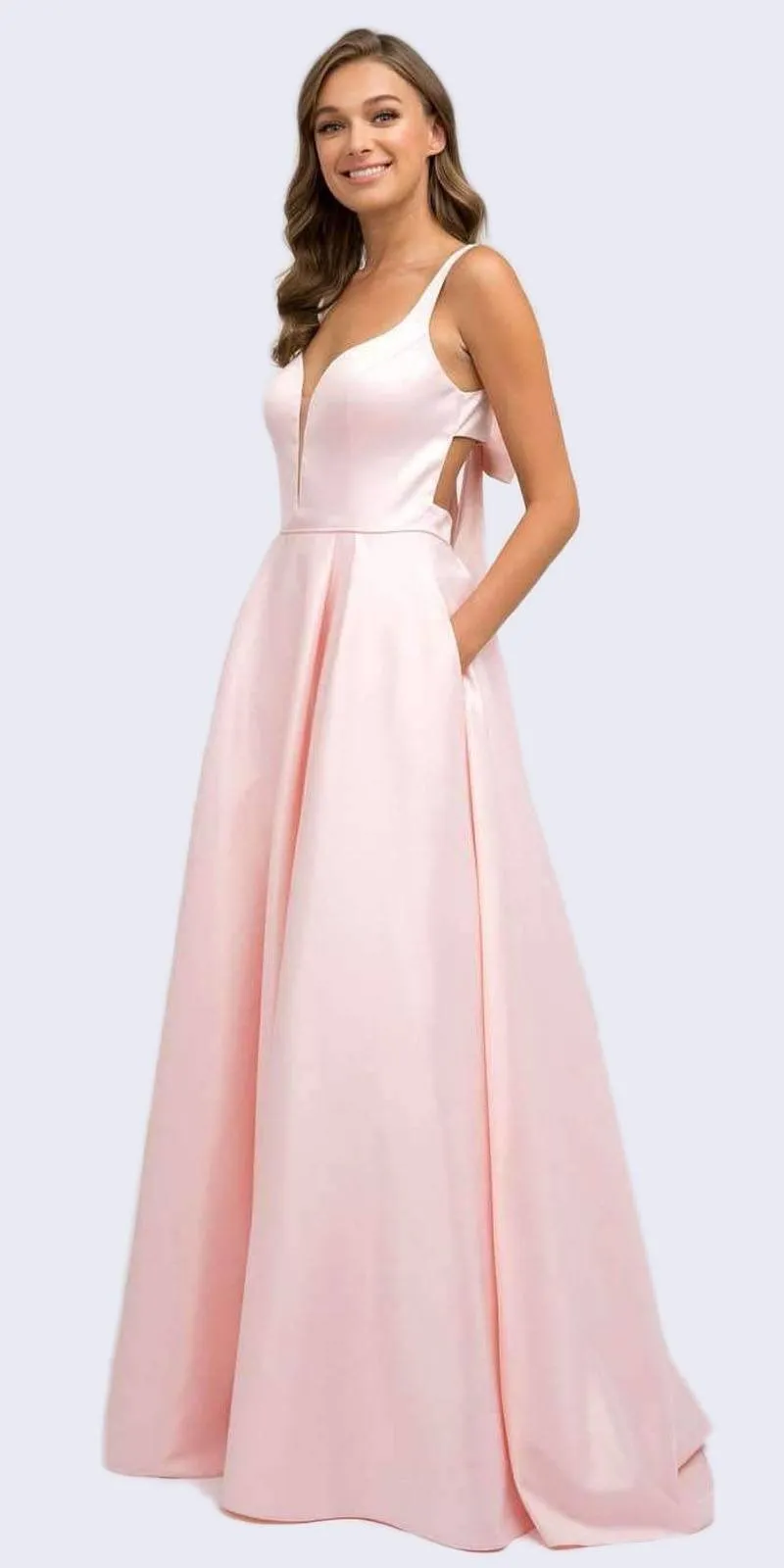 Juliet 691 Floor Length Dress A-Line Cut-Out Bow Back