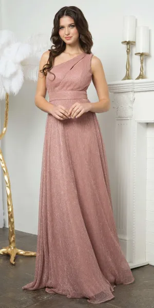Juno A1008 Floor Length One Shoulder Metallic Knit Evening Gown