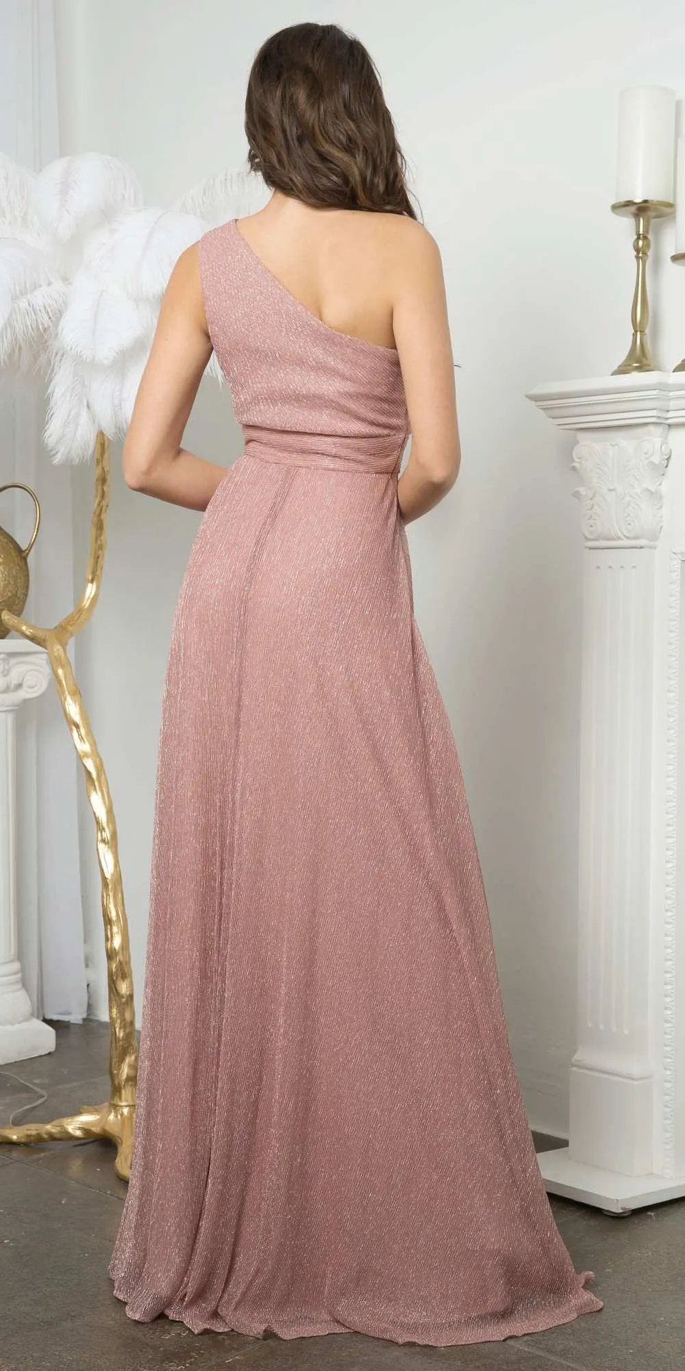 Juno A1008 Floor Length One Shoulder Metallic Knit Evening Gown