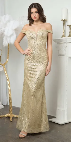 Juno M1002 Floor Length Fitted Off the Shoulder Strap Sweetheart Gown