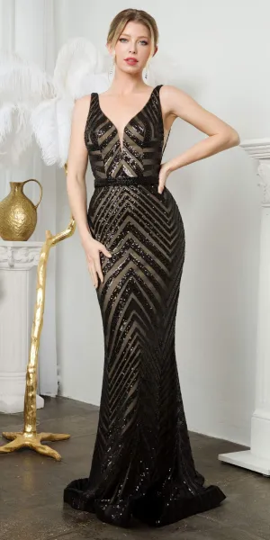 Juno M1015 Floor Length Fitted Silhouette Sequin Evening Gown