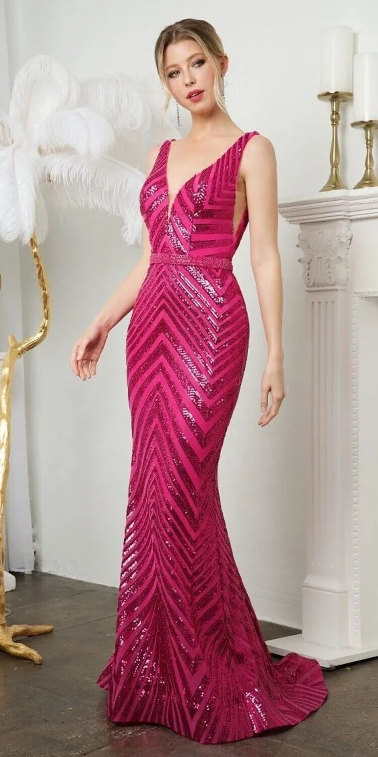 Juno M1015 Floor Length Fitted Silhouette Sequin Evening Gown