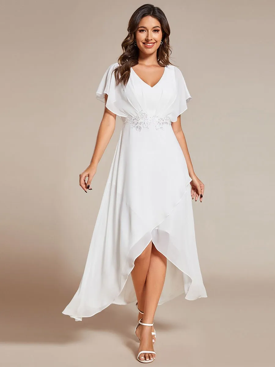 Justine high low midi ivory wedding gown in chiffon