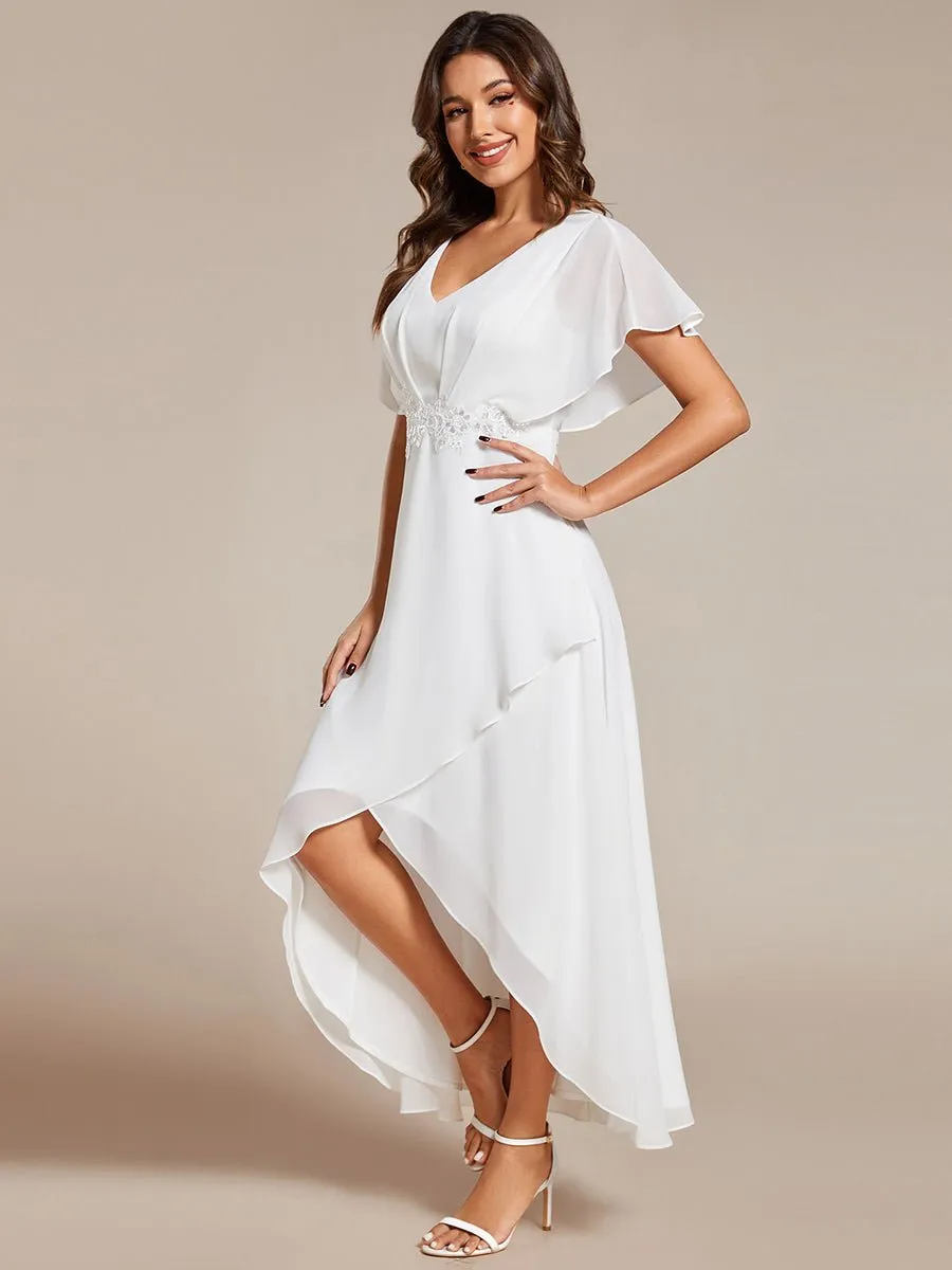 Justine high low midi ivory wedding gown in chiffon