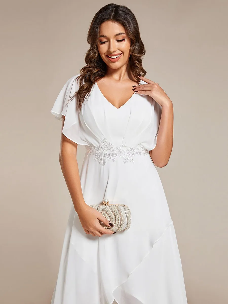 Justine high low midi ivory wedding gown in chiffon