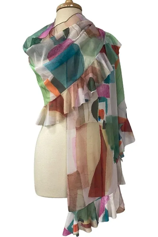 KALEIDOSCOPE Ruffled Long & Wide Sheer Shawl