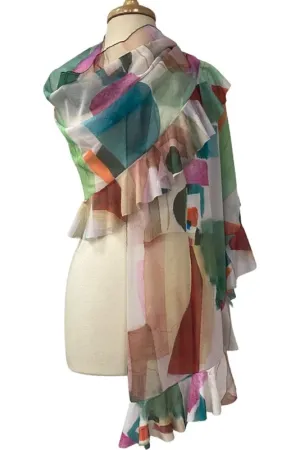 KALEIDOSCOPE Ruffled Long & Wide Sheer Shawl
