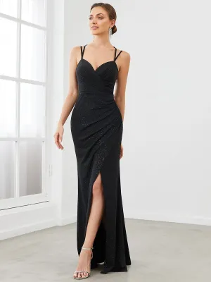 Karly black glittering ball dress with split and strappy back Express NZ Wide