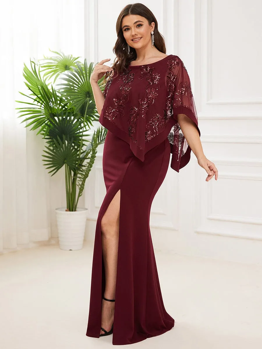 Karmen mother of the bride cape dress in burgundy Express NZ wide