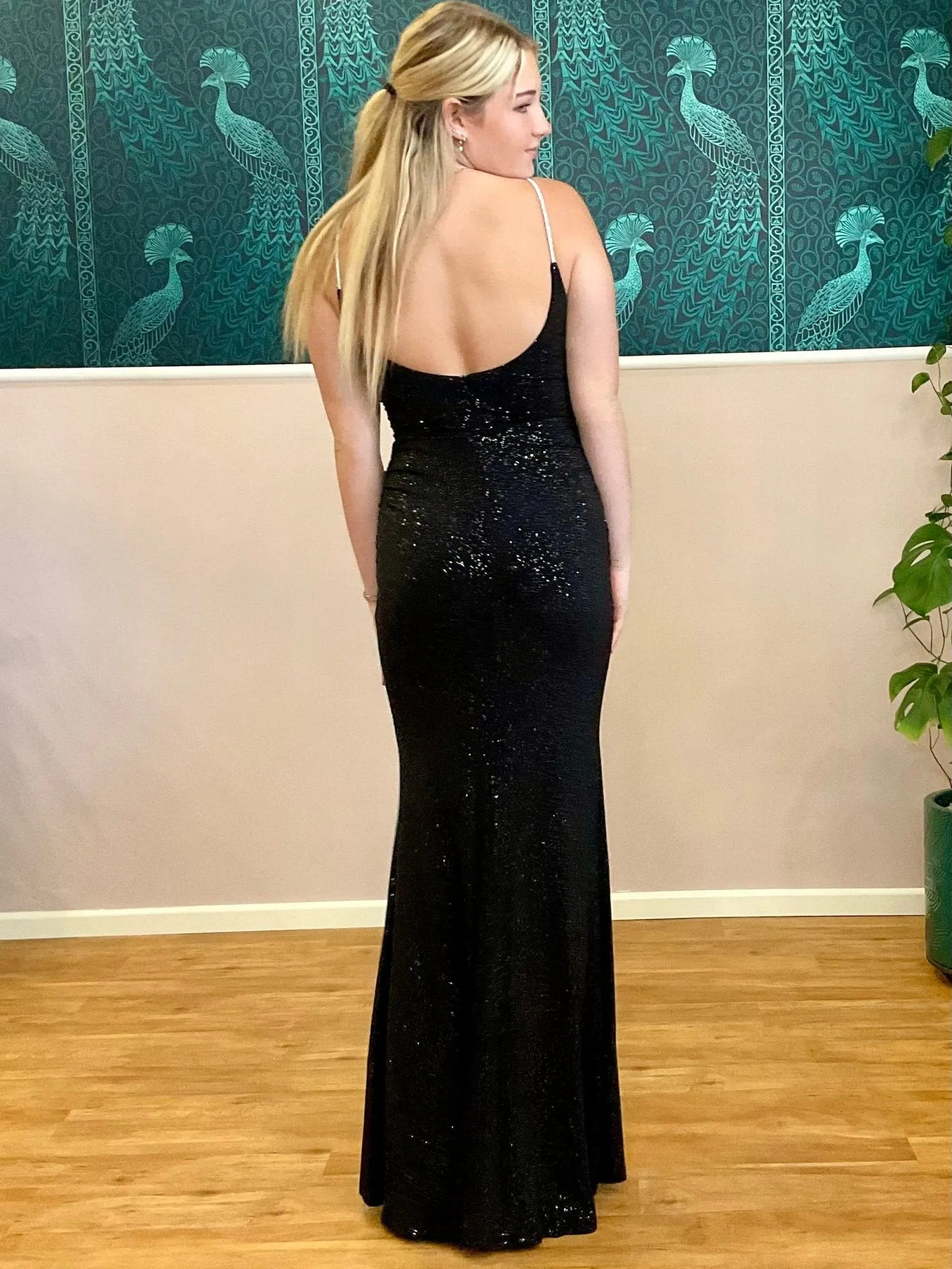 Kela sparkly low back ball dress in black Express NZ wide