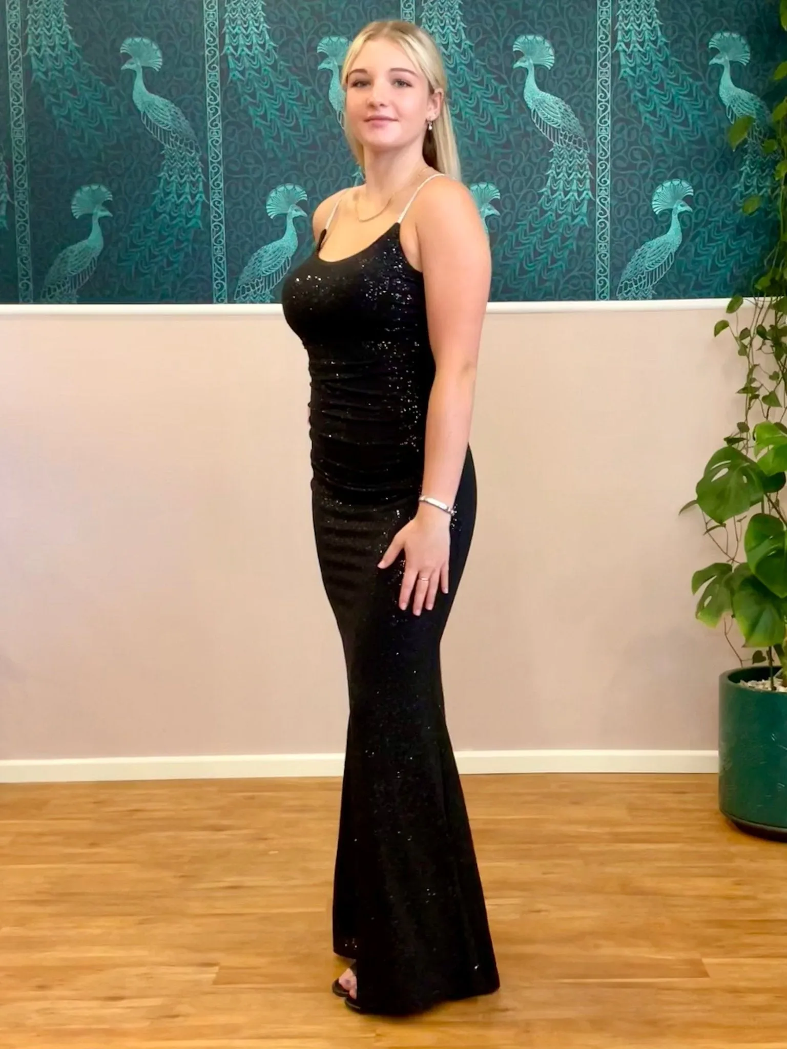 Kela sparkly low back ball dress in black Express NZ wide