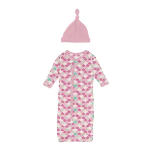 Kickee Pants Tulip Scales Print Ruffle Layette Gown Converter & Single Knot Hat Set