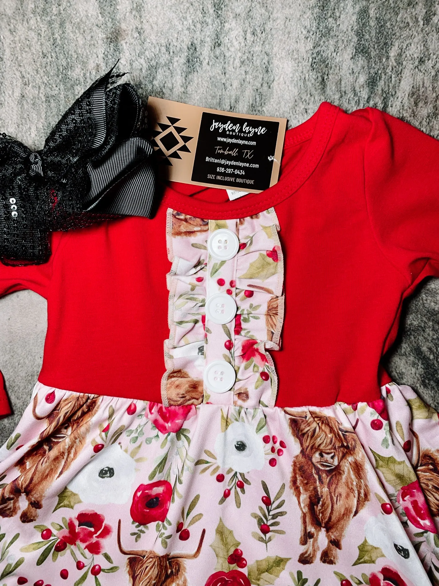 Kids Highland Cow Floral Dress