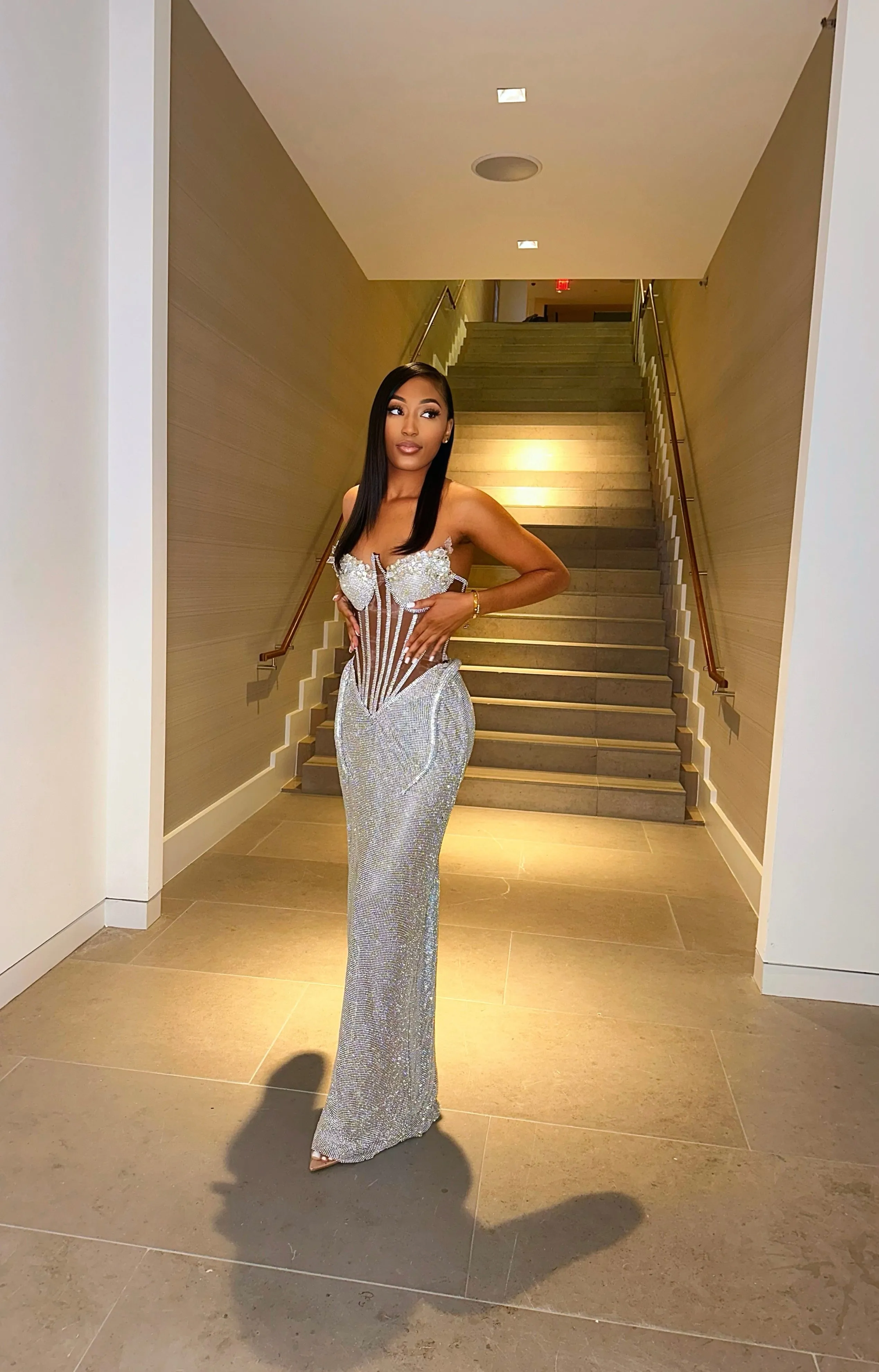 “Kimi” Rhinestone Corset Gown w/ Clear Crystal Detail