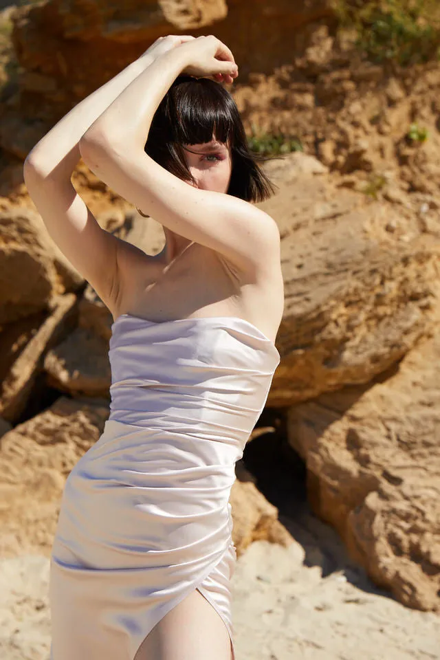 Kyha strapless corseted gown with slit