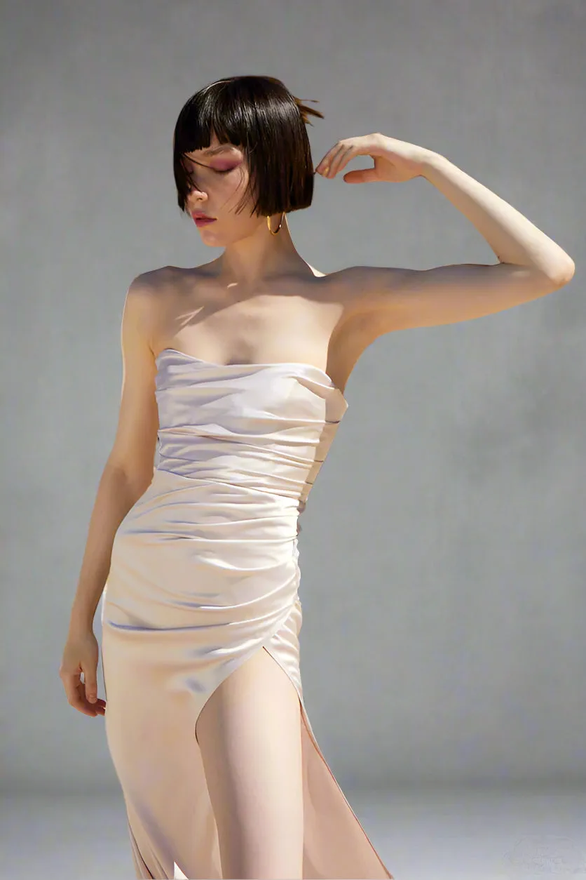 Kyha strapless corseted gown with slit