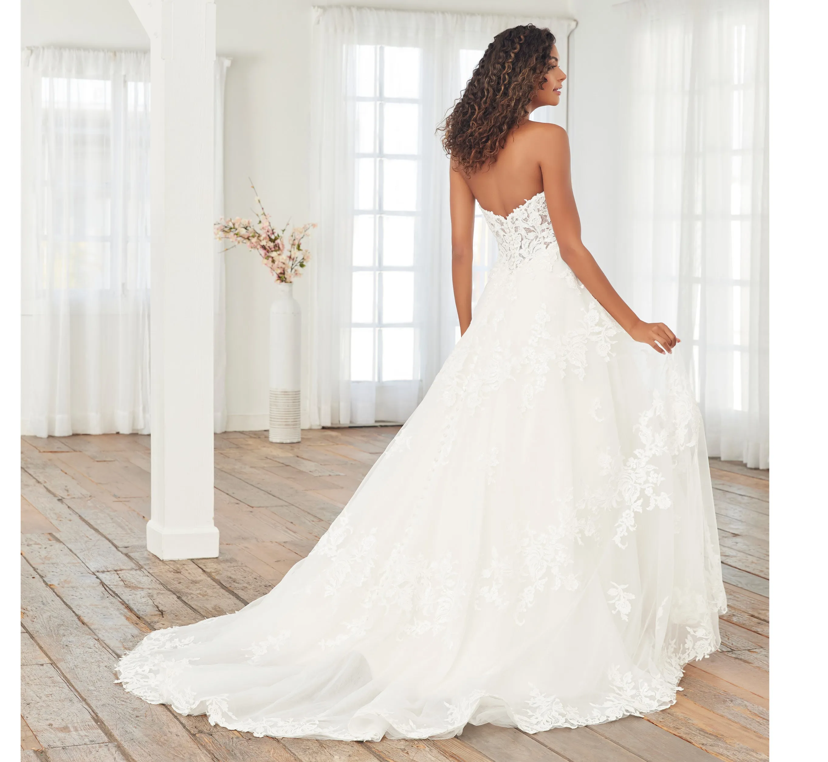 Lace Off-The-Shoulder A-Line Gown With Detachable Sleeves In Ivory Ivory Nude