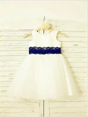 Lace Tulle Princess Scoop Sleeveless Flower Girl Dresses Tea Length Dress
